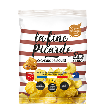 Chips artisanales cuites au chaudron saveur oignons rissolés So Chips125g