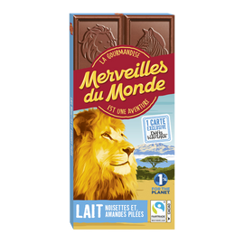 Chocolat lait noisettes amandes pilées MERVEILLES DU MONDE 100g