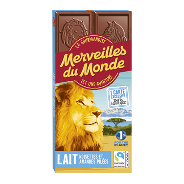 Chocolat lait noisettes amandes pilées MERVEILLES DU MONDE 100g