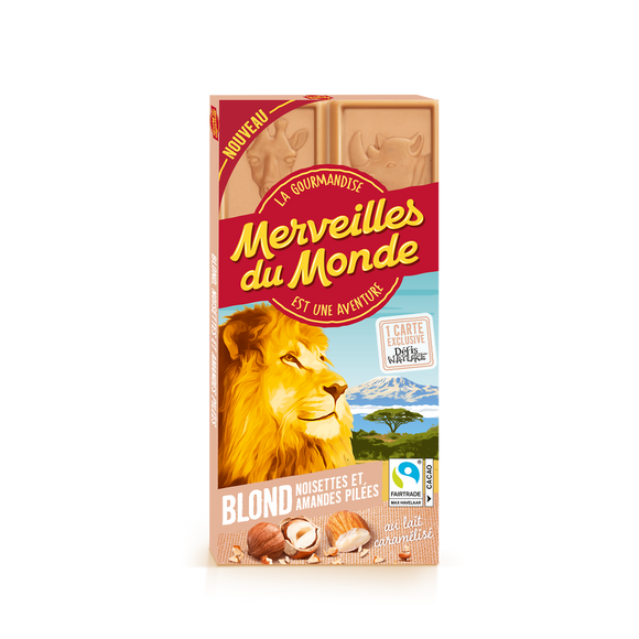Chocolat blond noisettes et amandes pilées MERVEILLES DU MONDE 100g