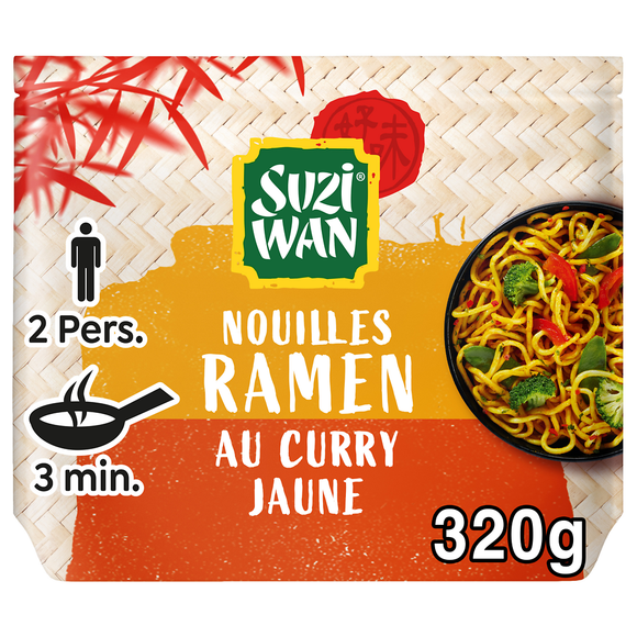 Nouilles Précuites Wok Ramen Curry Jaune SUZI WAN 2x160g