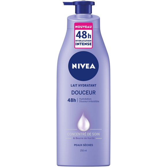 Lait douceur hydratant pour peaux sèches Body NIVEA, flacon de 250ml