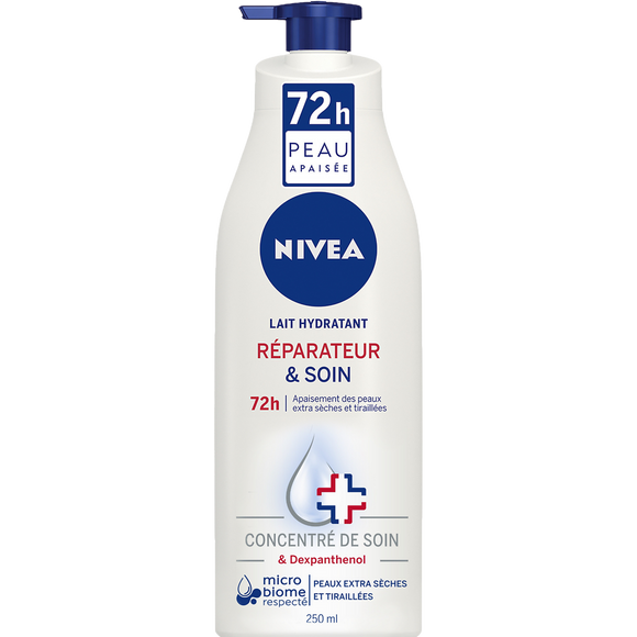 Lait réparateur pour le corps sos peaux extra-sèches Body NIVEA, flacon de 250ml