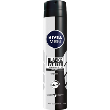 Déodorant Homme anti-transpirant BLACK&WHITE INVISIBLE NIVEA MEN - Spray 200ml