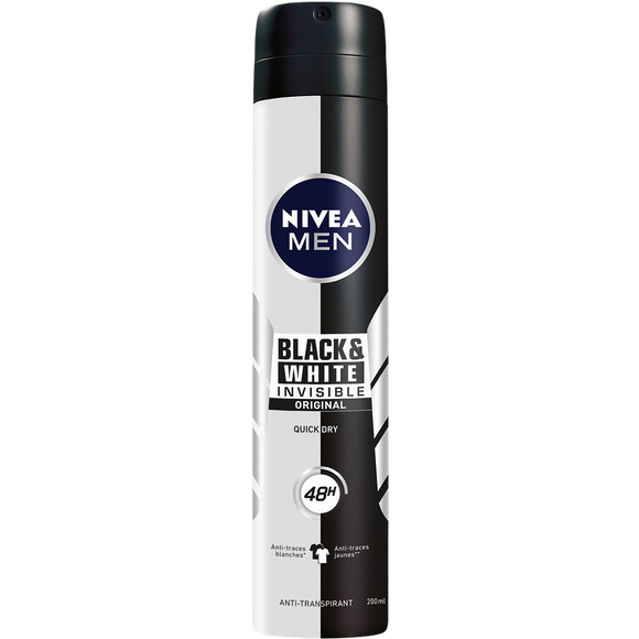 Déodorant Homme anti-transpirant BLACK&WHITE INVISIBLE NIVEA MEN - Spray 200ml