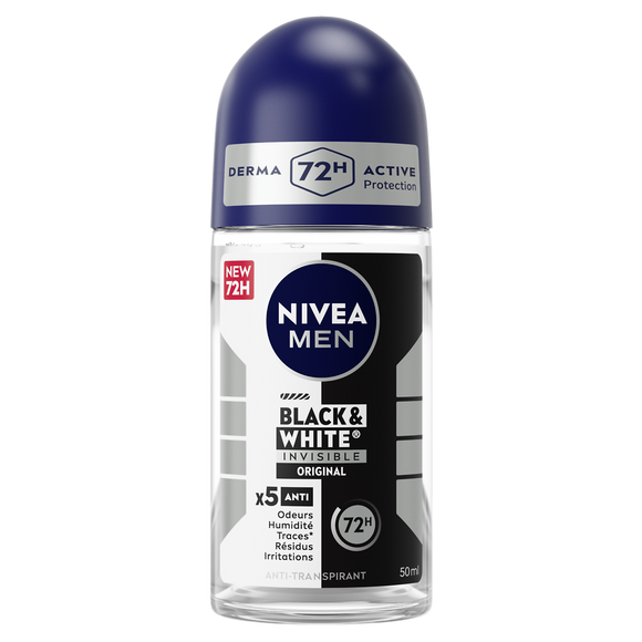 Déodorant Homme anti-transpirant BLACK&WHITE INVISIBLE NIVEA MEN - Bille 50ml