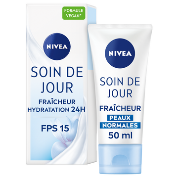 Soin de jour hydratant fraîcheur pour le visage SPF15 pour peaux normales NIVEA, tube de 50ml
