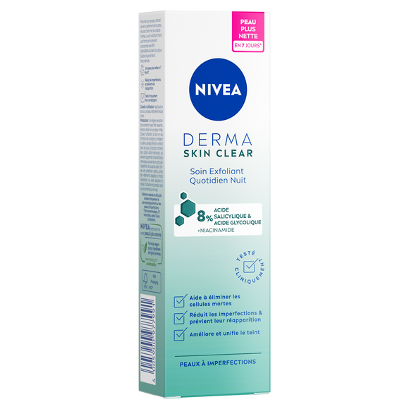 Soin visage exfoliant nuit Peaux à Imperfections derma skin clear NIVEA 40ml