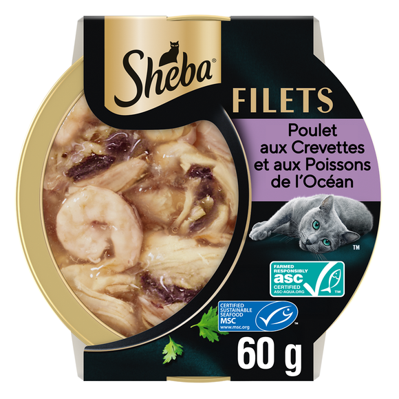 Barquette chat Filets au poulet, crevettes et poisson SHEBA - 60g