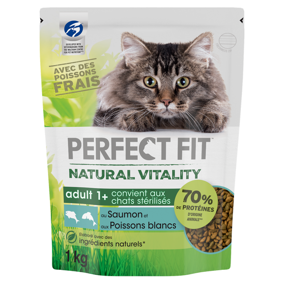 Croquettes chat stérilisé Natural Vitality aux poissons PERFECT FIT -1kg