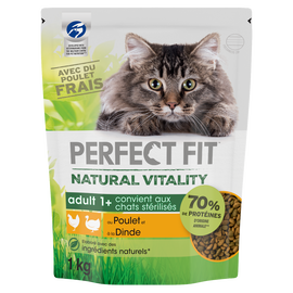 Croquettes chat stérilisé Natural Vitality poulet et dinde PERFECT FIT- 1kg