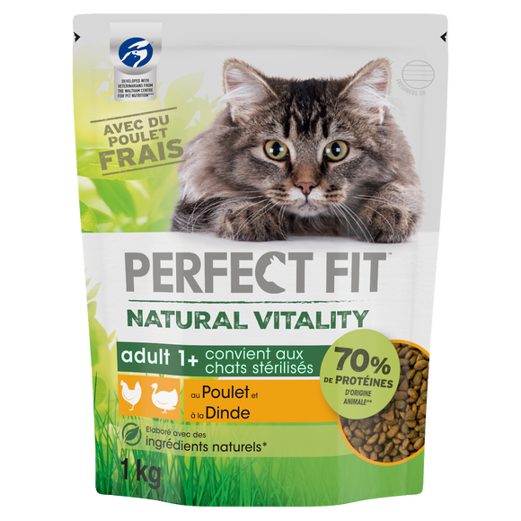 Croquettes chat stérilisé Natural Vitality poulet et dinde PERFECT FIT- 1kg