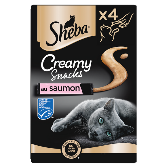 Friandises chat Creamy snacks au saumon SHEBA - 4x12g