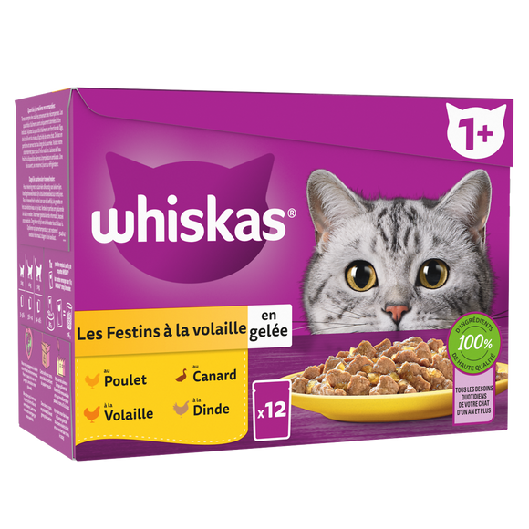 Sachets fraîcheur chat Les Festins à la Volaille en gelée WHISKAS - 12x85g