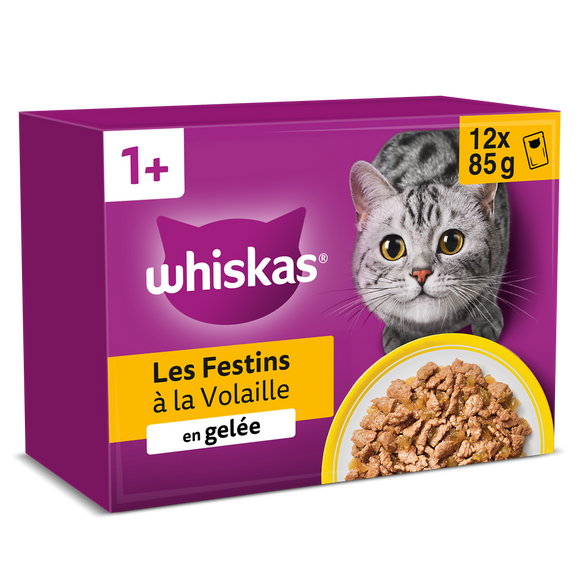 Sachets fraîcheur chat Les Festins à la Volaille en gelée 4 variétés WHISKAS - 12x85g