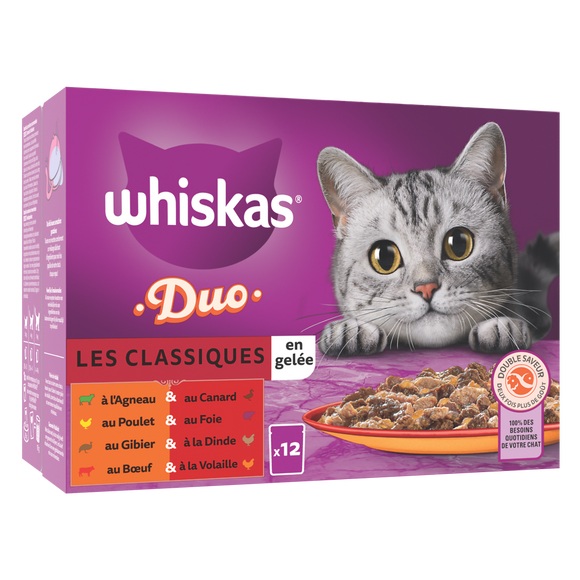 Sachets fraîcheur chat Duo Les Classiques en gelée WHISKAS - 12x85g