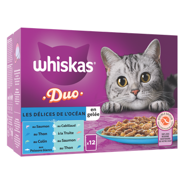 Sachets fraîcheur chat Duo Les Délices de l'océan en gelée WHISKAS - 12x85g