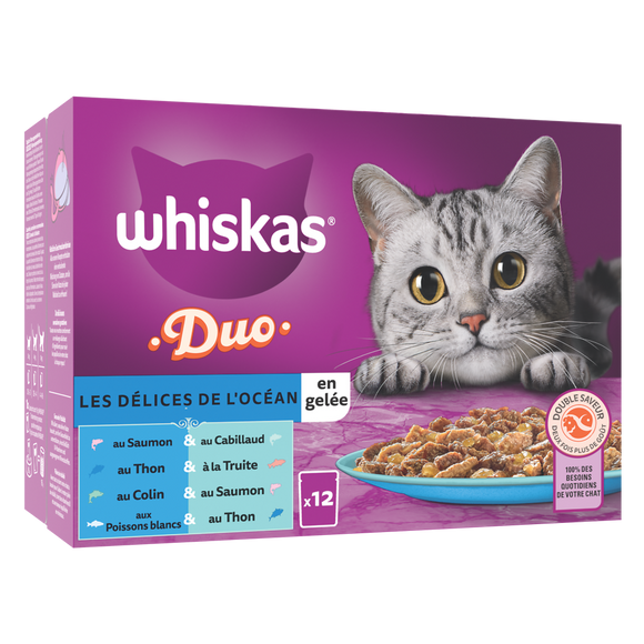 Sachets fraîcheur chat Duo Les Délices de l'océan en gelée WHISKAS - 12x85g