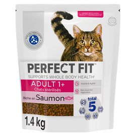Croquettes chat stérilisé riche en saumon PERFECT FIT - 1,4kg