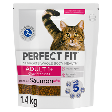 Croquettes chat stérilisé riche en saumon PERFECT FIT - 1,4kg