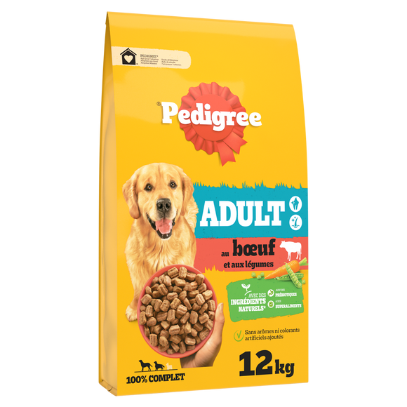 Croquettes moyen et grand chien supérieur à 10kg au Boeuf et aux Légumes PEDIGREE 12kg