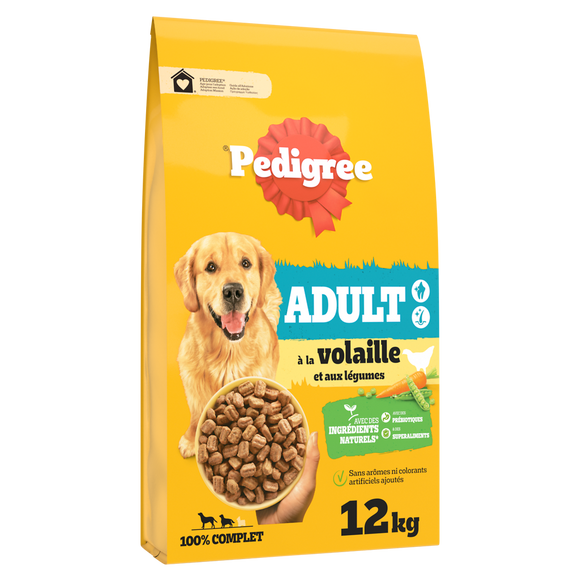 Croquettes moyen et grand chien supérieur à 10kg à la Volaille et auxLégumes PEDIGREE 12kg
