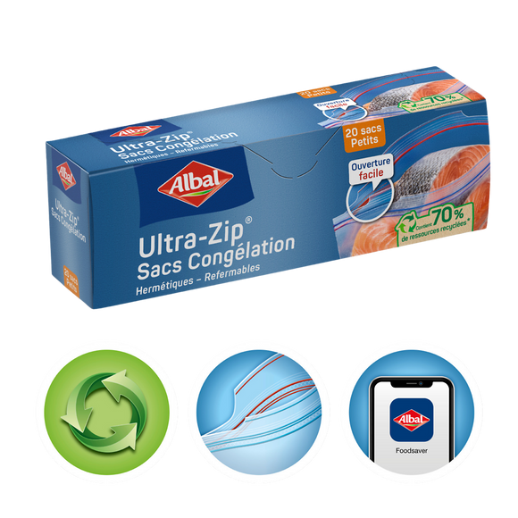 Sacs congélation ultra zip petit modèle 70% ressources recyclées ALBAL1L x20