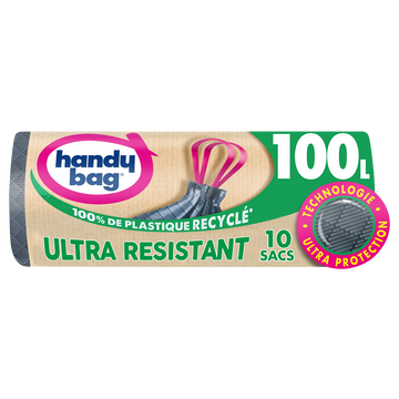 Sac poubelle poignée coulissante ultra résistant 80% plastique recycléHANDY BAG 100L x10