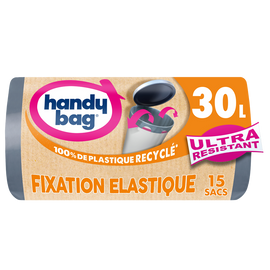 Sacs poubelle fixation élastique 80% plastique recyclés HANDY BAG 30Lx15