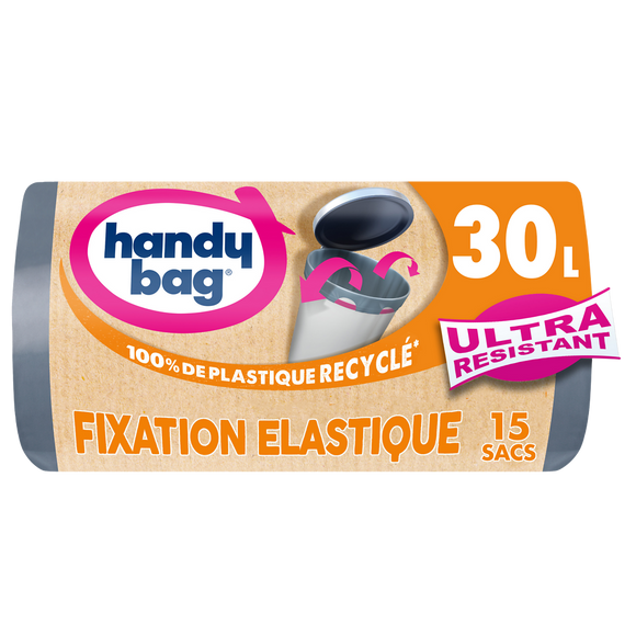Sacs poubelle fixation élastique 80% plastique recyclés HANDY BAG 30Lx15