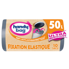 Sacs poubelle fixation élastique 80% plastique recyclés HANDY BAG 50Lx10