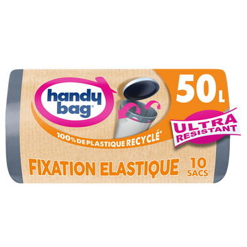 Sacs poubelle fixation élastique 80% plastique recyclés HANDY BAG 50Lx10
