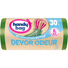 Sacs poubelle poignées coulissantes devor odeur 80% plastique recycléHANDY BAG 30L x12
