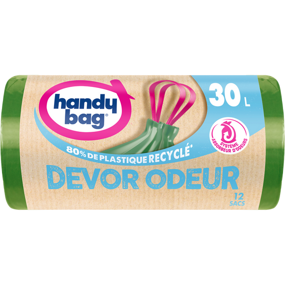 Sacs poubelle poignées coulissantes devor odeur 80% plastique recycléHANDY BAG 30L x12