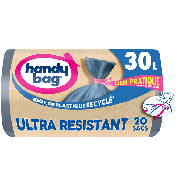 Sac poubelle lien ultra résistant 80% recyclés HANDY BAG 30L x20