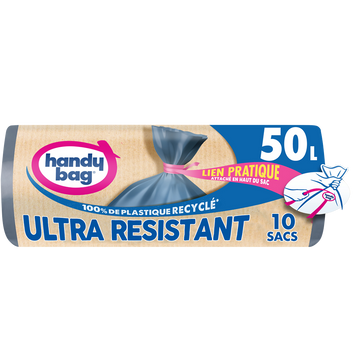 Sac poubelle lien ultra résistant 80% recyclés HANDY BAG 50L x10