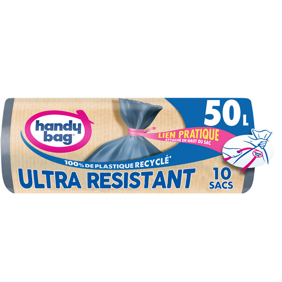 Sac poubelle lien ultra résistant 80% recyclés HANDY BAG 50L x10