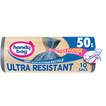 Sac poubelle lien ultra résistant 80% recyclés HANDY BAG 50L x10