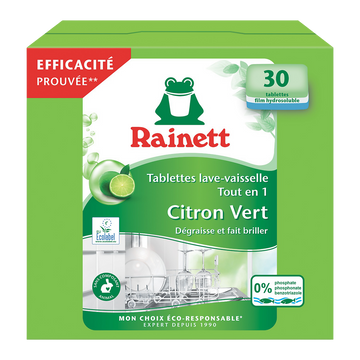 Tablettes lave-vaisselle tout en 1 citron vert RAINETT, x30