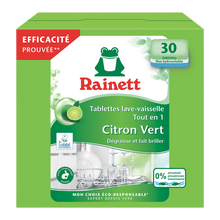Tablettes lave-vaisselle tout en 1 citron vert RAINETT, x30
