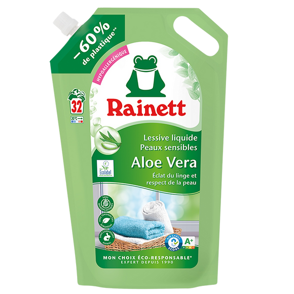 Lessive liquide RAINETT peaux sens.ecol.aloe vera 1,6l 32lav