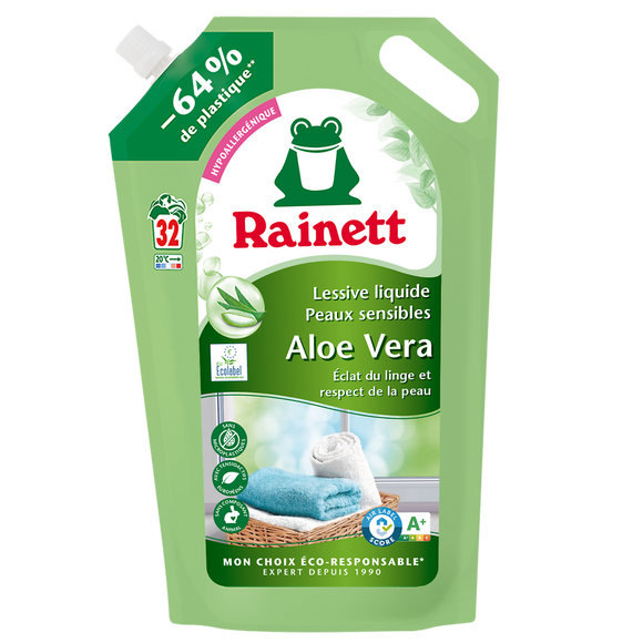 RAINETT - Lessive liquide - Hypoallergénique - Aloe Vera - 32 lavages- 1.6 l