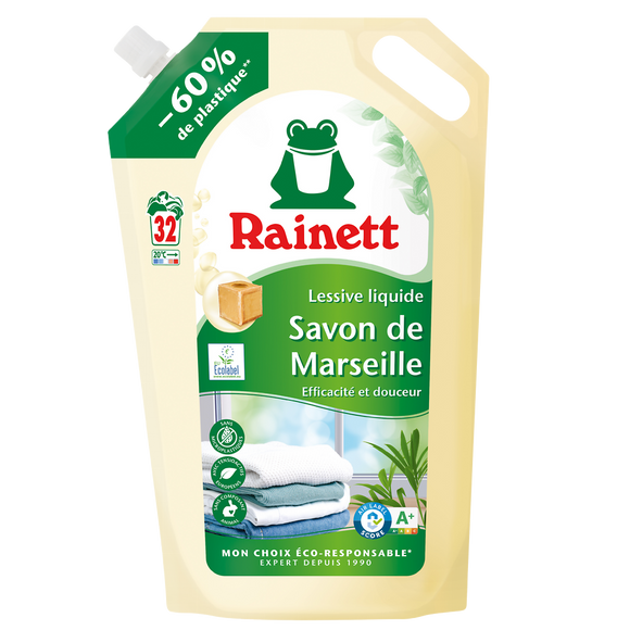 Lessive liquide savon de Marseille ecolabel RAINETT 1,6l 32 lavages