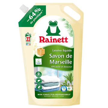 RAINETT - Lessive liquide - Savon de Marseille - 32 lavages - 1.6 l