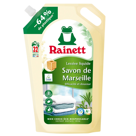 RAINETT - Lessive liquide - Savon de Marseille - 32 lavages - 1.6 l