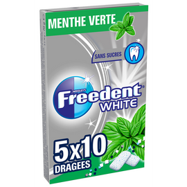 Chewing gum sans sucre menthe verte FREEDENT White, 5x10 dragées 70g