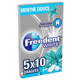 Chewing gum sans sucre menthe douce FREEDENT White, 5x10 dragées 70g