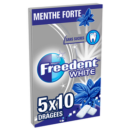 Chewing gum sans sucre menthe forte FREEDENT White, 5x10 dragées 70g