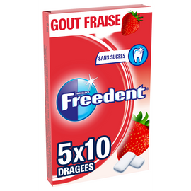Chewing gum sans sucre fraise FREEDENT, 5x10 dragées 70g