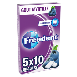Chewing gum sans sucre myrtille FREEDENT, 5x10 dragées 70g